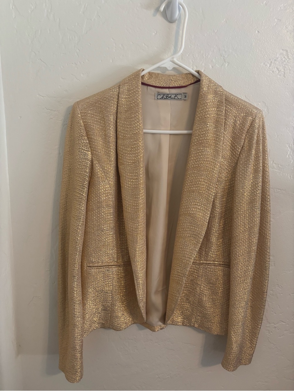 Chloe K Metallic Gold Open-Front Blazer